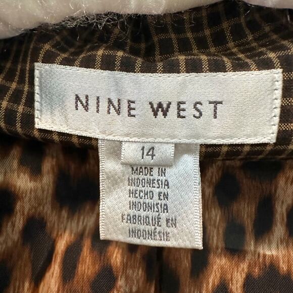NINE WEST | Vintage Brown Cropped Plaid Blazer Jacket Leopard Lined | Size 14 - Picture 5 of 6